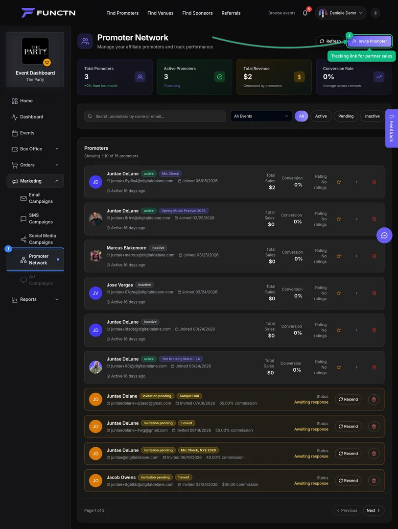 Invite Promoter highlighted on Promoter Network