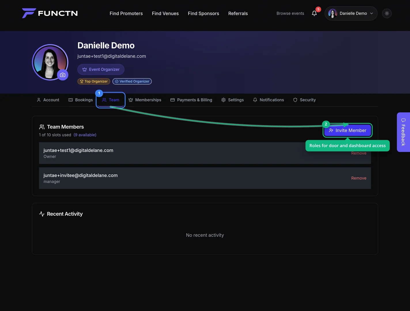 Team tab with Invite Member highlighted